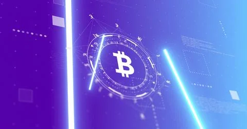 Image of bitcoin and data processing over scope on black background Foto stock