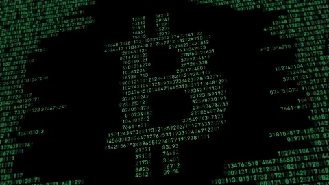 Image bitcoin on the screen from random numbers Stock Footage 82927979