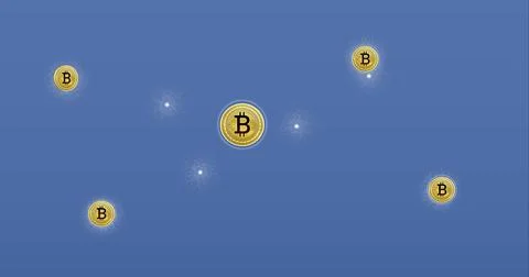 Image of bitcoins financial data processing over blue background 스톡 일러스트