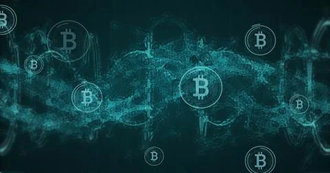 Image of bitcoins moving over dna strand Stock Illustration