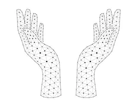 The image is a black and white drawing of two hands with a lot of dots Illustrazione stock