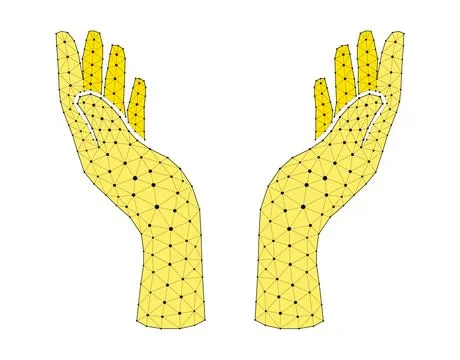 The image is a black and white drawing of two hands with a lot of dots Stock Illustration