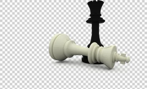 Image of black queen and fallen white king chess piece Foto stock