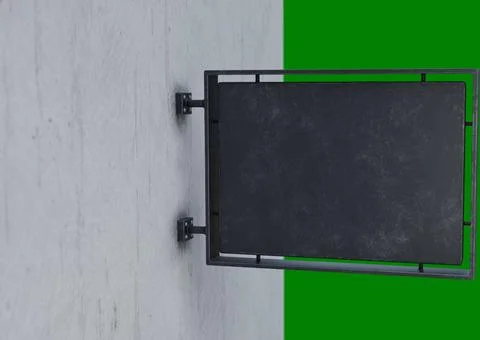 Image of black, rectangular blank business sign with copy space attached to grey Illustrazione stock