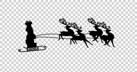 Image of black silhouette of stack of christmas presents in sleigh being pulled Stock Illustration