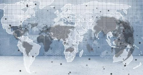 Image of black spots over globe and world map Stockillustratie