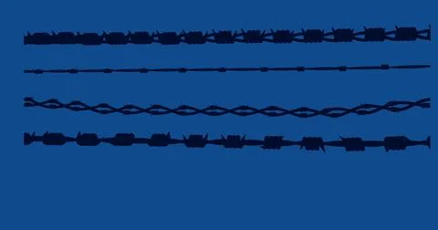 Image of black strings of barbed wire on dark blue background Stock Illustration