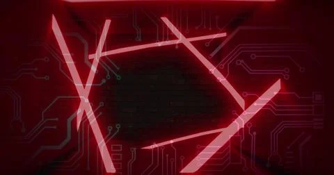 Image of blinking qr code in abstract pattern and circuit board pattern against Stock Illustration