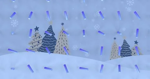 Image of blue abstract shapes in seamless pattern over christmas tree icons on 스톡 일러스트
