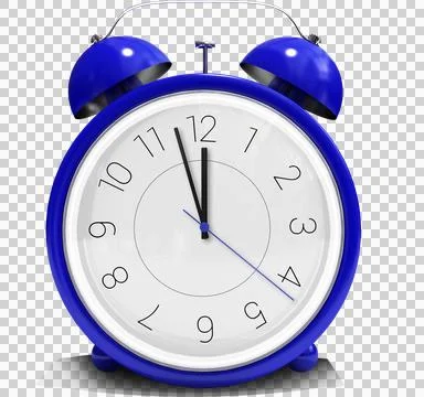 Image of a blue alarm clock just before twelve o'clock Stock Illustration