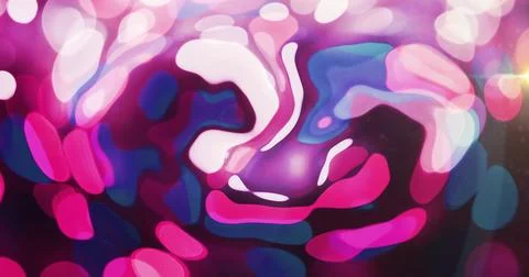 Image of blue and pink shapes moving on black liquid background Stock Illustration