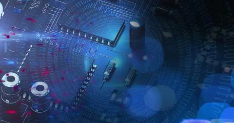 Image of blue and red dots over motherboard イラスト素材