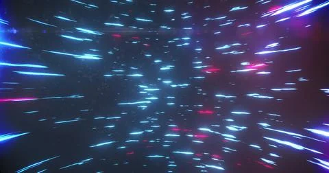 Image of blue and red light trails spinning against black background Stock Illustration