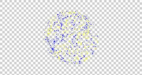 Image of blue and yellow spots moving over transparent background Ilustração Stock