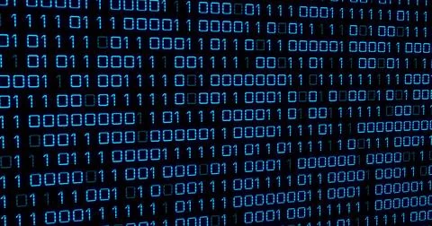 Image of blue binary code changing on black background Stock Illustration