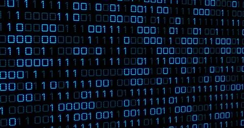 Image of blue binary code changing on black background Stock Illustration