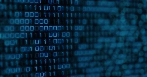 Image of blue binary code changing on black background Stock Illustration