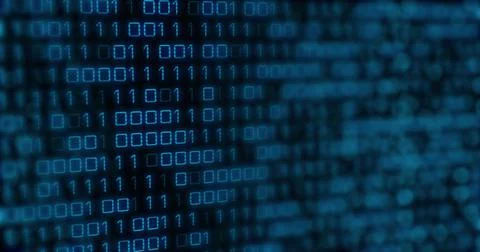 Image of blue binary code changing on black background Stock Illustration