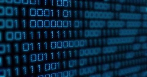 Image of blue binary code changing on black background Stock Illustration