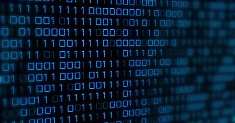 Image of blue binary code changing on black background Stock Illustration