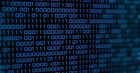 Image of blue binary code changing on black background Stock Illustration