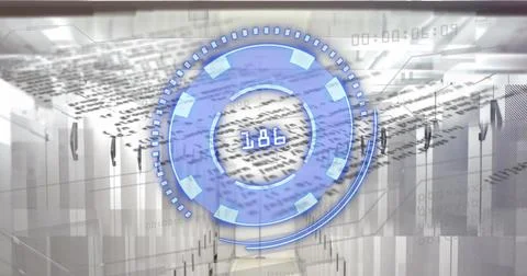Image of blue circle with numbers over data and servers Stock Photos