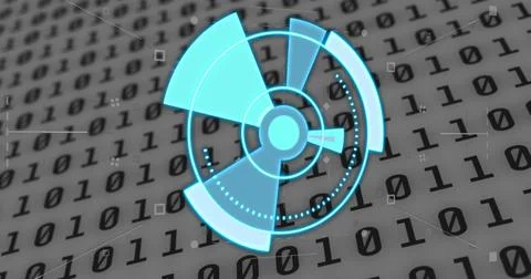 Image of blue circle with radar over binary code Stock Illustration