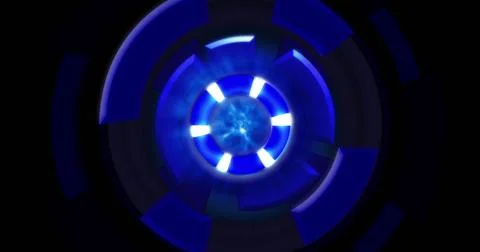 Image of blue circular interfaces spinning over black background Stock Illustration