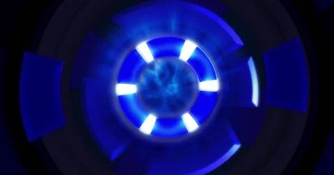 Image of blue circular interfaces spinning over black background 스톡 일러스트