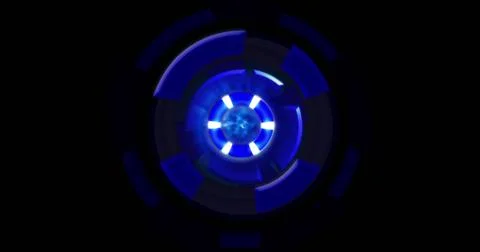 Image of blue circular interfaces spinning over black background 스톡 일러스트
