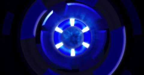 Image of blue circular interfaces spinning over black background Stock Illustration