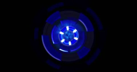 Image of blue circular interfaces spinning over black background Stock Illustration
