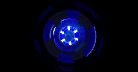 Image of blue circular interfaces spinning over black background 스톡 일러스트