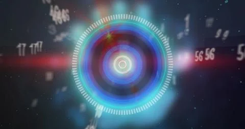 Image of blue circular scope scanning with falling numbers and red light on 스톡 일러스트