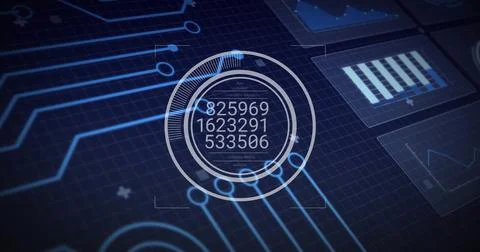 Image of blue connections over data processing and diagrams Stock Photos