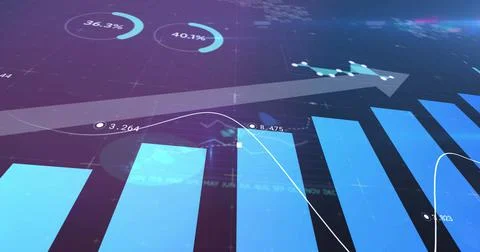 Image of blue crosses over data processing on graphs, and financial interface Stock Illustration