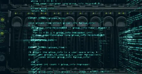 Image of blue data processing over a technological machine Stockillustratie