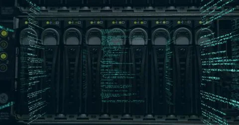 Image of blue data processing over a technological machine 스톡 일러스트