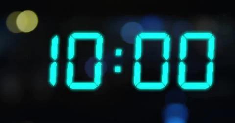 Image of blue digital clock timer changing on black background Illustrazione stock