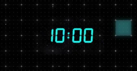 Image of blue digital clock timer changing over grid on black background Illustrazione stock
