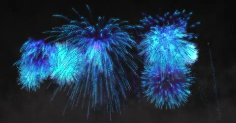 Image of blue fireworks exploding on black background イラスト素材