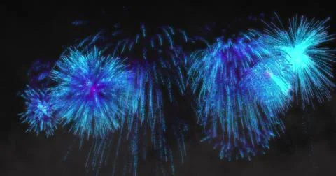 Image of blue fireworks exploding on black background 스톡 일러스트
