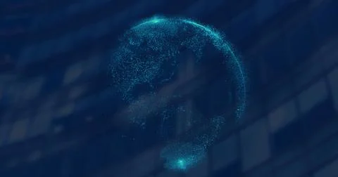 Image of blue globe over building Ilustración de archivo