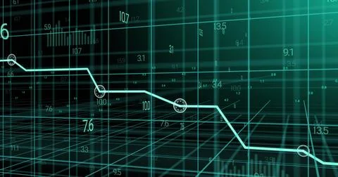 Image of blue graph and data processing over 3d grid Stock Illustration