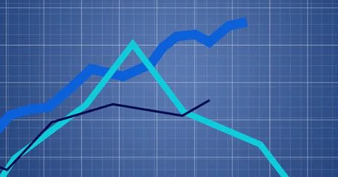 Image of blue lines financial data processing over blue background Stockillustratie