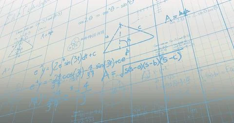 Image of blue mathematical equation and diagram over grid pattern against a.. 写真素材