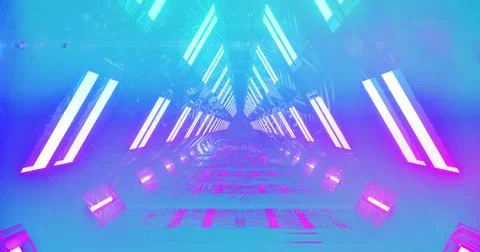 Image of blue neon tunnel pattern on blue background 스톡 사진