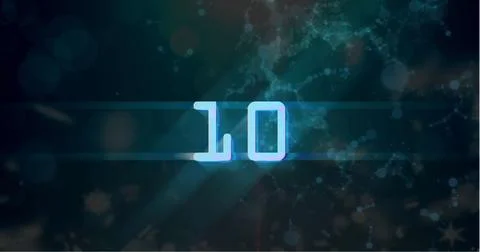 Image of blue retro digital number ten in countdown with screen flare on black Stock Illustration
