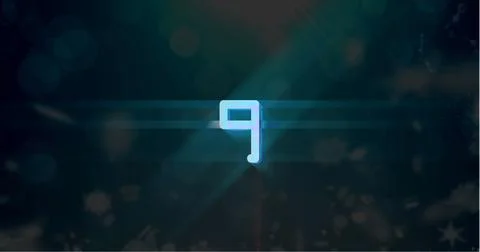 Image of blue retro digital number nine in countdown with screen flare on black Stock Illustration
