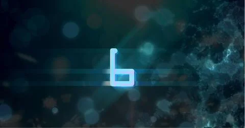 Image of blue retro digital number six in countdown on damaged screen with black Stock Illustration